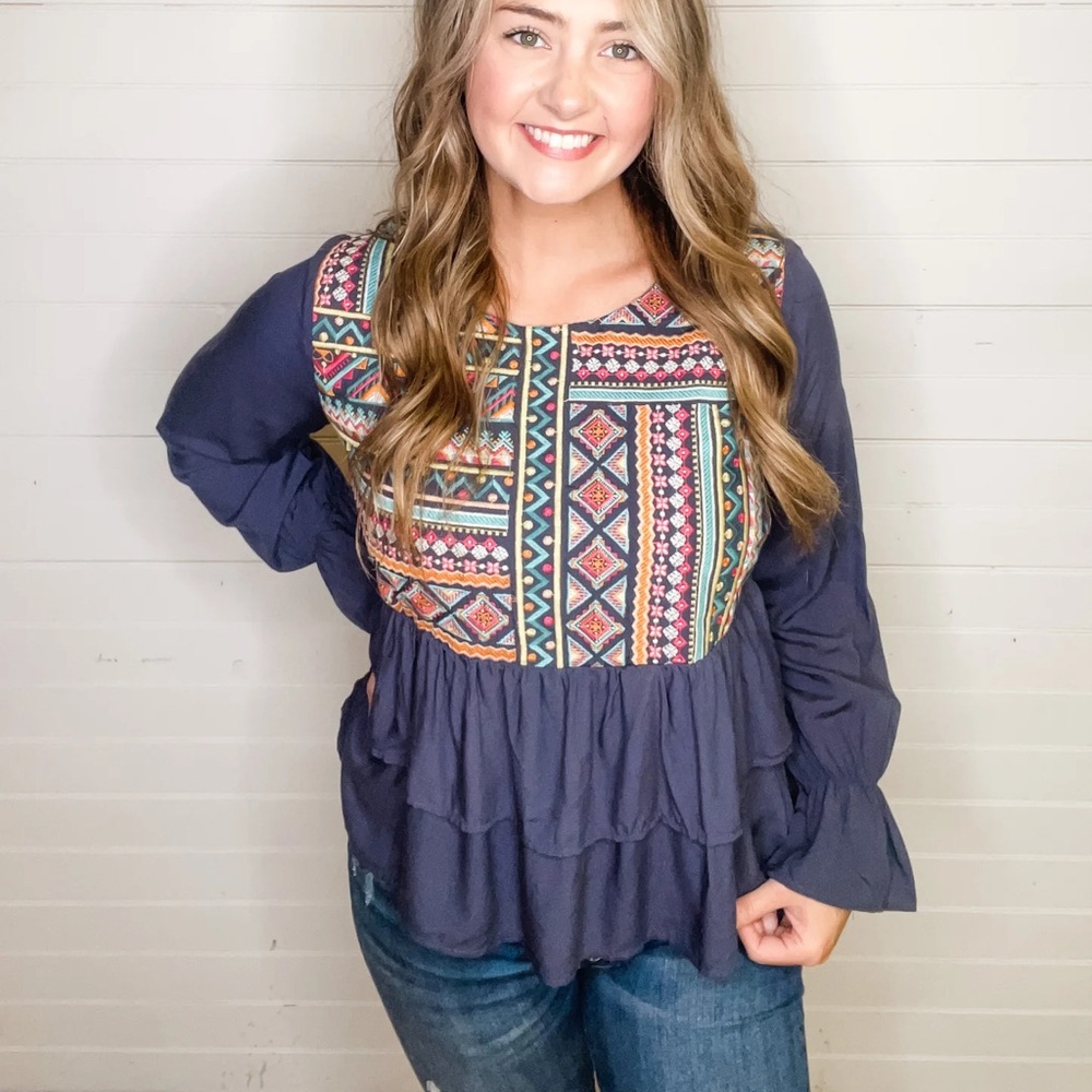 Savanna Jane Multicolor Embroidered Ruffle Blouse